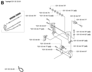 Handle And Controls Diagram and Parts List for 145BT 20053300001-Current Husqvarna Leaf Blower / Vacuum