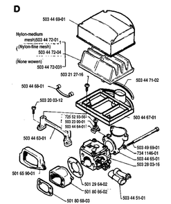 Carburetor And Air Filter Diagram and Parts List for 268 19933600001-19970100000 Husqvarna Chainsaw
