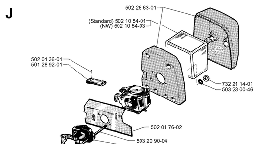 Carburetor And Air Filter Diagram and Parts List for 265RX 19991000001-20012600000 Husqvarna Brush Cutter