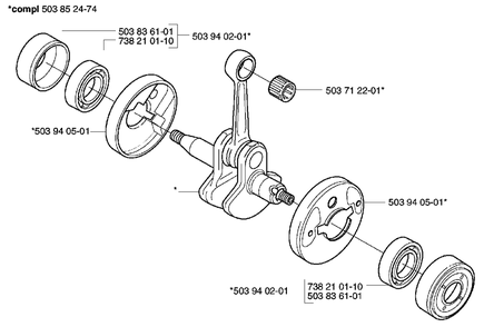 Crankshaft Diagram and Parts List for 325CX 2002-01 Husqvarna Trimmer