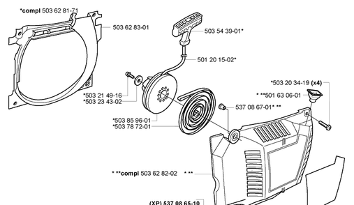 Starter Diagram and Parts List for 362XP 2005-05 Husqvarna Chainsaw