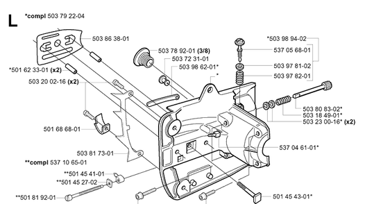 Crankcase Diagram and Parts List for 338XPT 20034400001-20051000000 Husqvarna Chainsaw