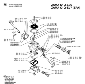 Carburetor Details Diagram and Parts List for 55 20001900001-Current Husqvarna Chainsaw