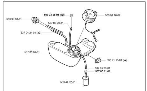 Fuel Tank 2 Diagram and Parts List for 322C 2000-10 Husqvarna Brush Cutter