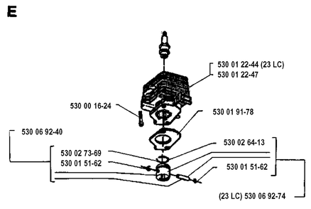Cylinder Piston Diagram and Parts List for 23LC 19931800001 & Above Husqvarna Trimmer