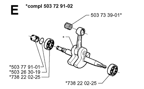 Crankshaft Diagram and Parts List for 371XP 19960900001-19963500000 Husqvarna Chainsaw