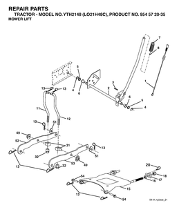 Mower Lift / Deck Lift Diagram and Parts List for YTH2148-LO21H48C 2004-03 Husqvarna Lawn Tractor