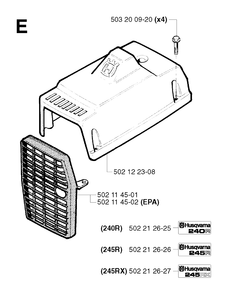 Cylinder Cover Diagram and Parts List for 245RX 20023100001 & Above Husqvarna Trimmer