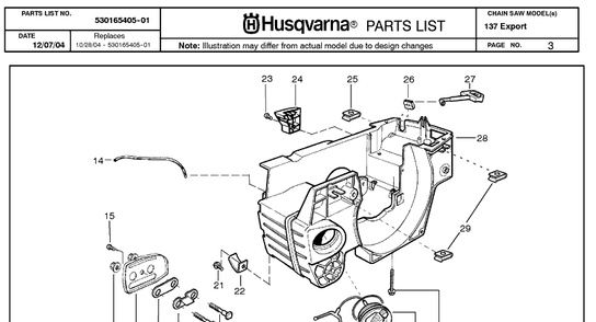 Crankcase Diagram and Parts List for 137 20050100001-20064900000 Husqvarna Chainsaw
