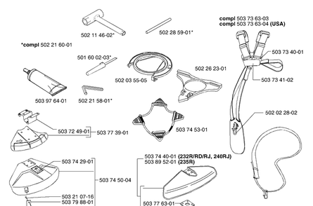 Accessories Diagram and Parts List for 232L 2002-09 Husqvarna Brush Cutter