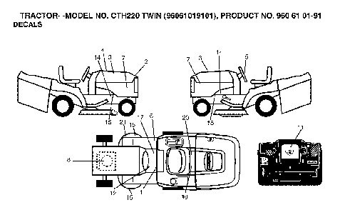 Decals Diagram and Parts List for CTH220TWIN (96061019101, 960610191)(2007-05) Husqvarna Lawn Tractor