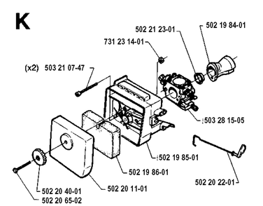 Carburetor And Air Filter Diagram and Parts List for 232R 19940600001-19954500000 Husqvarna Brush Cutter