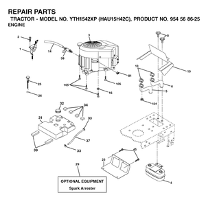 Engine Diagram and Parts List for YTH1542XP (954568625-C)(2003-01) Husqvarna Lawn Tractor
