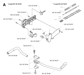 Handle And Controls Diagram and Parts List for 142R 20001900001-Current Husqvarna Brush Cutter