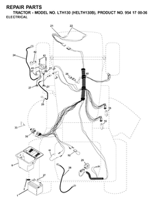 Electrical Diagram and Parts List for LTH130 (954170036-B)(2001-09) Husqvarna Lawn Tractor