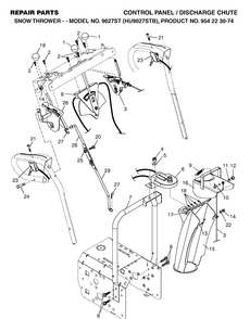 Control Panel And Discharge Chute Diagram and Parts List for 9027ST (HU9027STB)(2004-03) Husqvarna Snow Blower