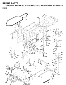 Drive Diagram and Parts List for CT130 (HECT130A)(1999-03) Husqvarna Lawn Tractor