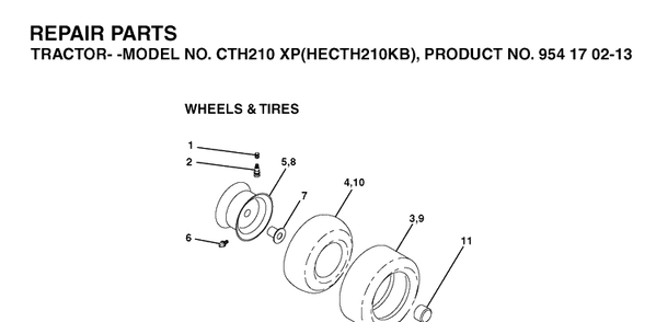 Wheels And Tires Diagram and Parts List for CTH210XP (HECTH210KB)(2004-01) Husqvarna Lawn Tractor