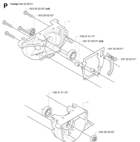 Crankcase Diagram and Parts List for 335R  Husqvarna Brush Cutter