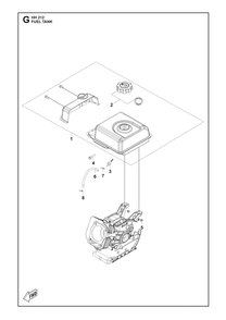 Fuel Tank Diagram and Parts List for HH212 598609601, 598609602, 598609603 Husqvarna Engine