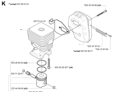 Cylinder, Piston And Muffler Diagram and Parts List for 326HE4 (X-SERIES)(20013500001-20033100000) Husqvarna Hedge Trimmer