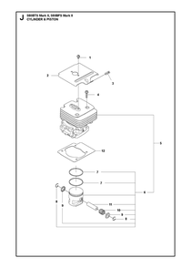 Cylinder Piston Diagram and Parts List for 580BTSMARKII  Husqvarna Leaf Blower / Vacuum