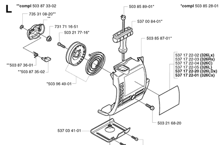Starter Diagram and Parts List for 326LX 20023100001-20041000000 Husqvarna Edger