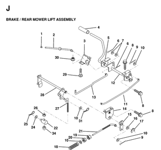 Brake / Rear Mower Lift Diagram and Parts List for LT125 1998-02 Husqvarna Lawn Tractor