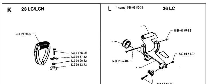 Handle Diagram and Parts List for 26LC 19911400001-19931800000 Husqvarna Edger