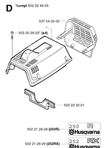 Cylinder Cover Diagram and Parts List for 250R 20023100001-20145399999 Husqvarna Brush Cutter