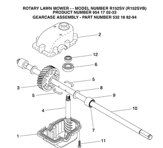 Gear Case Diagram and Parts List for R152-R152SVB 2004-10 Husqvarna Lawn Mower