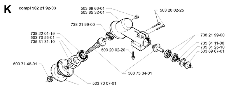 Bevel Gear Diagram and Parts List for 225L 19970500001-20004000000 Husqvarna Edger