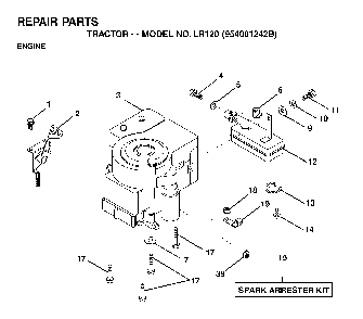 Engine Diagram and Parts List for LR120 (954001242B)(1995-02) Husqvarna Lawn Tractor
