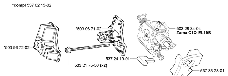 Air Filter/Carburetor Diagram and Parts List for 338XPT 2005-03 Husqvarna Chainsaw