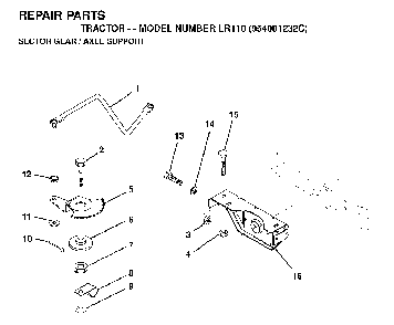 Sector Gear / Axle Support Diagram and Parts List for LR110 (954001232C)(1995-08) Husqvarna Lawn Tractor