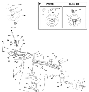 Steering Assembly Diagram and Parts List for 2748GLS (96043007800)(2008-12) Husqvarna Lawn Mower