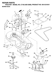 Mower Deck / Cutting Deck Diagram and Parts List for LT130 (954820081-B)(1996-01) Husqvarna Lawn Tractor