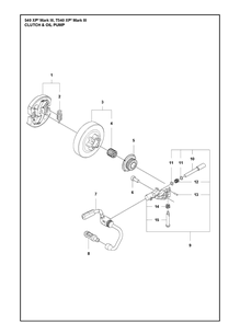 Clutch And Oil Pump Diagram and Parts List for 540XP Mark III Husqvarna Chainsaw