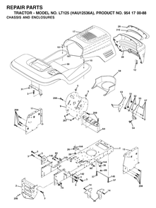 Chassis And Enclosures Diagram and Parts List for LT125 (954170088-A)(2003-01) Husqvarna Lawn Tractor