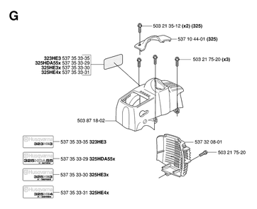 Housing Diagram and Parts List for 325HDA55X 20054000001 & Above Husqvarna Hedge Trimmer