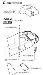 Cover Diagram and Parts List for 385XP 20011300001-20034000000 Husqvarna Chainsaw