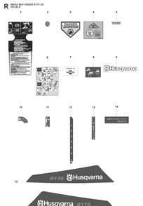 Decals Diagram and Parts List for RIDER175 (966828401)(2008-05) Husqvarna Lawn Mower