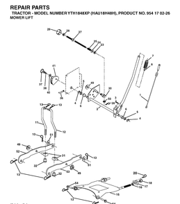 Mower Lift / Deck Lift Diagram and Parts List for YTH1848XP (HAU18H48H)(2004-09) Husqvarna Lawn Tractor