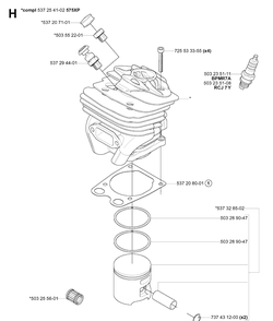 Cylinder Piston Diagram and Parts List for 575XP 20051400001-20070100000 Husqvarna Chainsaw