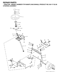 Steering Diagram and Parts List for YTH1848XP (HAU18H48J)(2004-09) Husqvarna Lawn Tractor