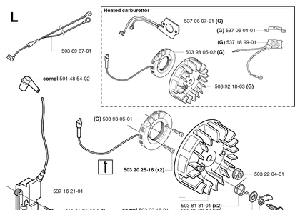 Ignition System Diagram and Parts List for 359 20031400001-20041800000 Husqvarna Chainsaw