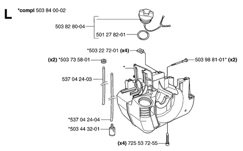 Housing Diagram and Parts List for 232R 20144900001 & Above Husqvarna Trimmer