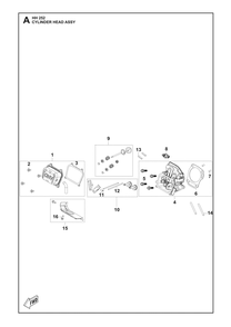 Cylinder Head Diagram and Parts List for HH252 598610601, 598610602, 598610603 Husqvarna Engine