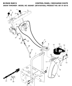 Control Panel And Discharge Chute Diagram and Parts List for 5524ST (96191001600)(2007-07) Husqvarna Snow Blower