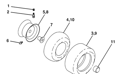 Wheels And Tires Diagram and Parts List for PB195H42LT (96042003601)(2007-05) Husqvarna Lawn Mower